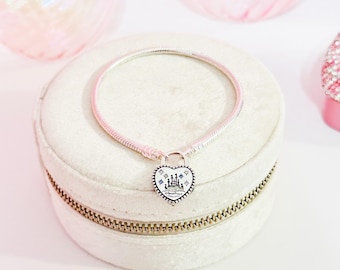 925 Sterling Silber Herz Schloss Armband 7,5 Zoll 19 cm Schlangenkette Disney inspiriert Schmuck Geschenk für Frauen