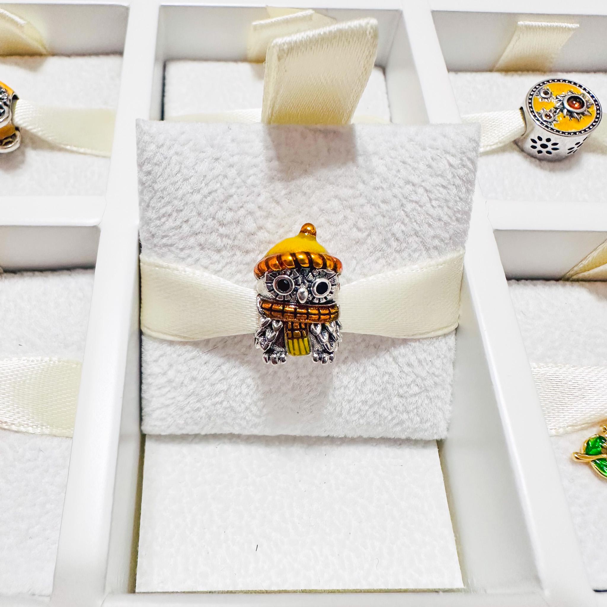925 Sterling Silver Autumn Owl Charm Bead Fits Charm Bracelets And Bangles