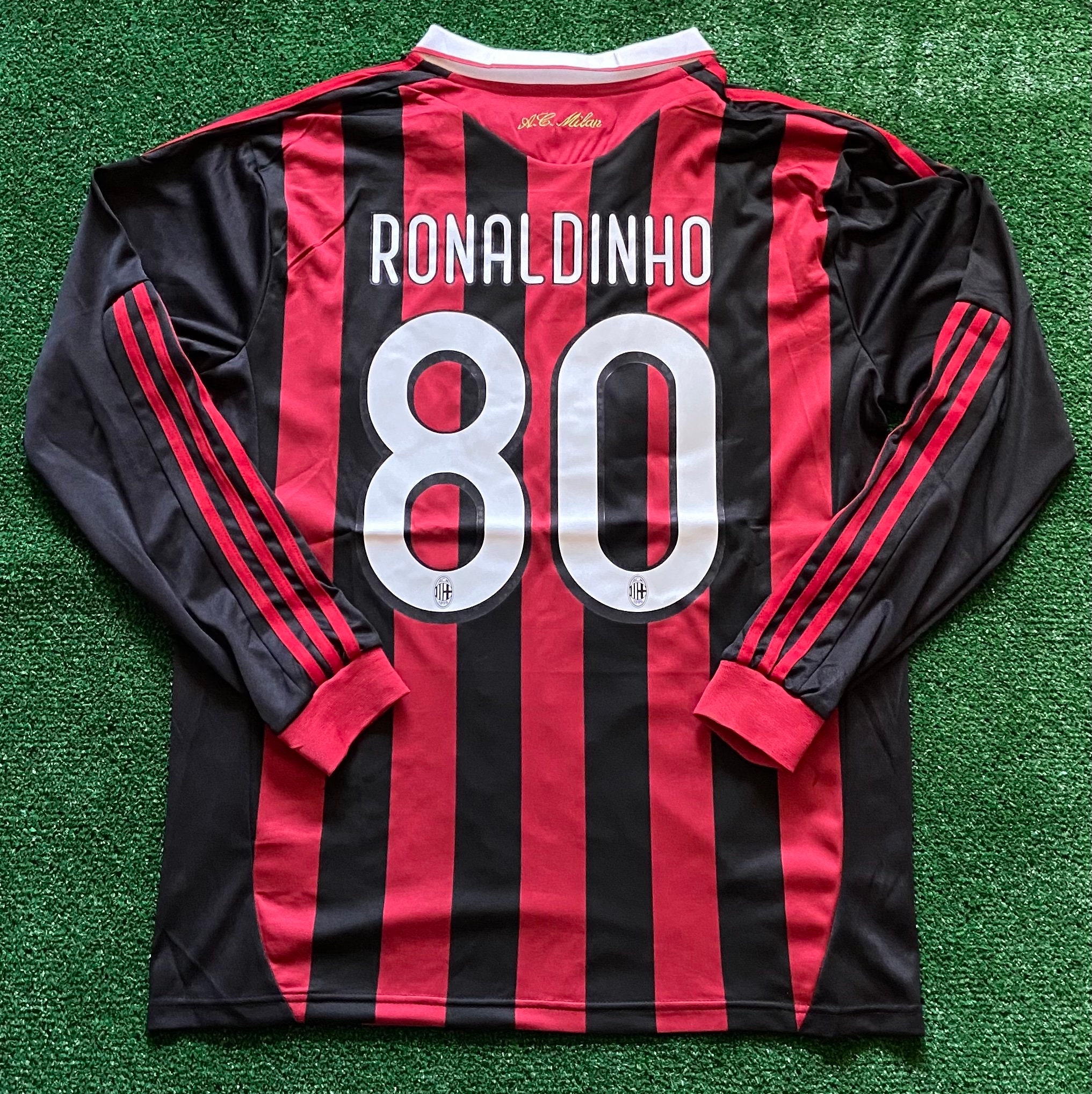 KnoxGoodsCo Ronaldinho AC Milan Retro Long Sleeve Jersey Vintage Soccer Shirt Vintage Jersey Longsleeve