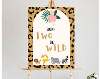 Born Two Be Wild Dschungel Geburtstag Poster, Mädchen 2.Geburtstag (Digitaler Download)