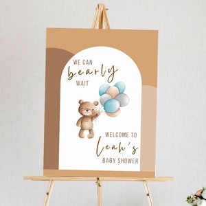 We can bearly wait teddy bear baby shower sign barely wait baby shower gender neutral baby shower decor poster sign instant download sign