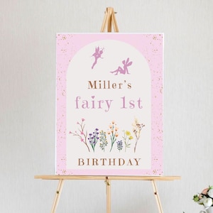 Fairy First Birthday Girl first birthday poster Fairy birthday theme enchanted birthday fairy birthday decor printable editable decor poster