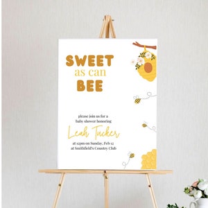 Sweet as can Bee Baby Shower welcome sign gender neutral baby shower editable printable baby shower decor bee theme decor