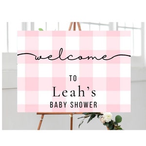 Pink Gingham Preppy Girl Baby Shower - Baby Shower Welcome Sign - Pink Gingham Decor - Editable - Printable - Digital Download