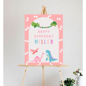 Dinosaur Birthday Party for Girl Pink dinos girl dino party birthday sign birthday poster editable printable girl dinosaur party decor