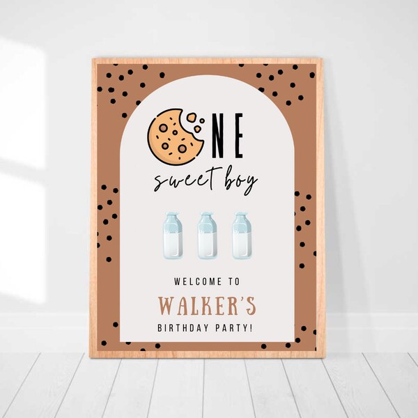 One Sweet Boy First Birthday Welcome Sign Cookies and Milk Boy First ...