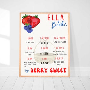 Berry sweet milestone poster Berry birthday poster editable printable summer birthday decor instant download girl birthday decor berry