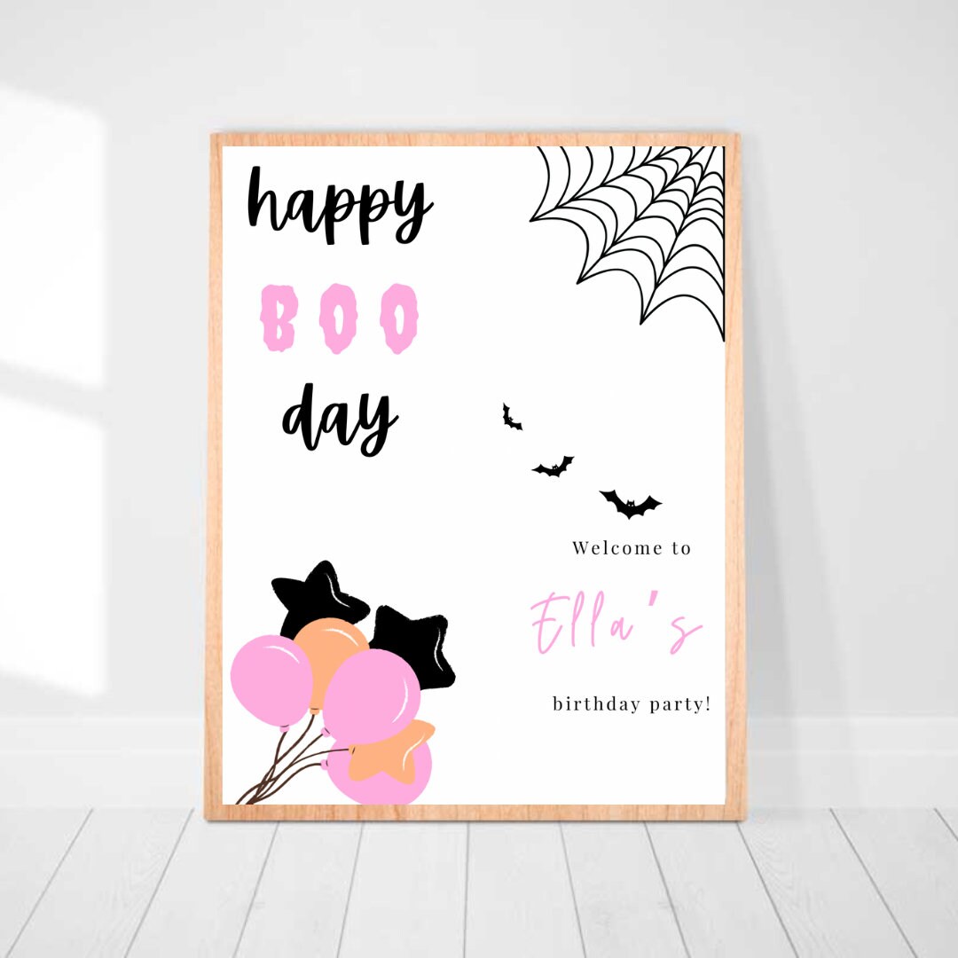 Pink Boo Printable Happy Boo Day Pink Halloween Birthday Theme Halloween Girl Birthday ...