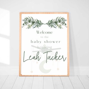 Boho Gender Neutral Greenery Baby Shower Welcome Poster Welcome Sign Mobile Baby Shower Editable Printable Baby Boy Green Shower Theme