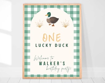 One Lucky Duck - Boy First Birthday - Hunting First Birthday - Country Boy Birthday - Duck Season Birthday - Welcome Sign - Editable - Print