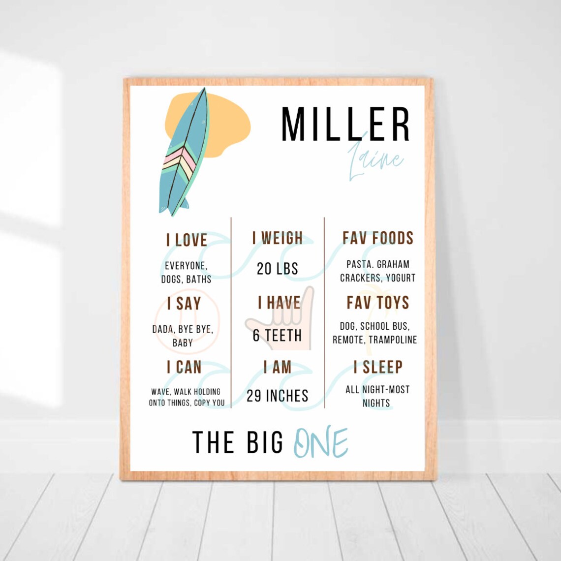 The Big One Surfing First Birthday Milestone Stat Poster Board Surfs up ...