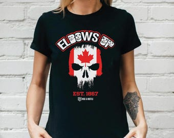 Camiseta vintage de calavera canadiense: camiseta gráfica con los codos hacia arriba