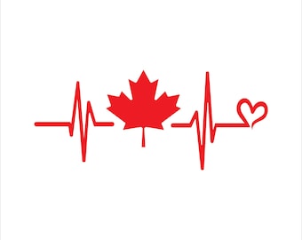 Calcomanía de vinilo con latido de corazón de hoja de arce: pegatina canadiense para coche