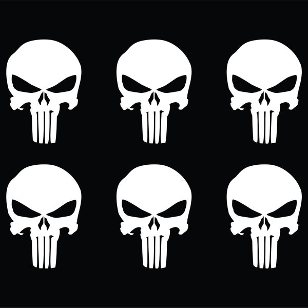 The Punisher Lot de 6 autocollants en vinyle avec logo Punisher pour voiture, téléphone, tableau de bord, miroir, ordinateur portable et plus encore – Punisher Skull