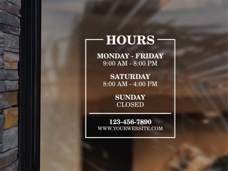 Custom Store Hours Vinyl Decal: Business Window Sign - Etsy