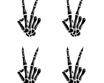 Peace Skeleton Hand Vinyl Decals Small Stickers for Car Phone Mirror Laptop and More Set of 4 - Peace Sign Decals Stickers - Skeleton Hand