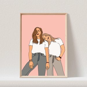 Bestie’s Birthday Portrait Painting - Custom Couple Portrait - Faceless Digital Art - Personalized Gift for Best Friend or Girlfriend Family