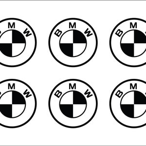 Puede incluir: Seis logotipos BMW en blanco y negro con las letras "B", "M" y "W" dispuestas en un c&iacute;rculo.