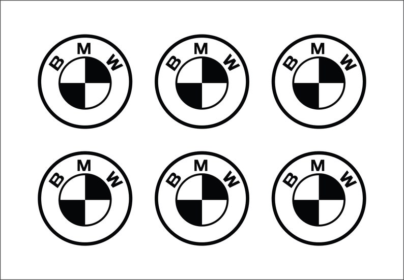 Puede incluir: Seis logotipos BMW en blanco y negro con las letras "B", "M" y "W" dispuestas en un c&iacute;rculo.