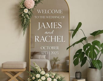 Personalized Wedding Mirror Decal: Custom Vinyl Welcome Sign