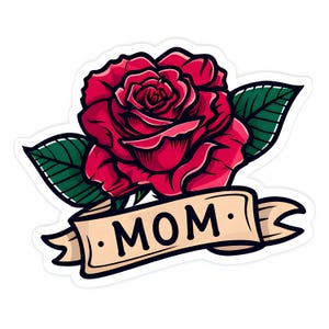 Bold Rose Mom Sticker – Tattoo-Inspired Floral Vinyl Sticker for Laptop, Water Bottle, Scrapbook & Mother&#39;s Day Gift