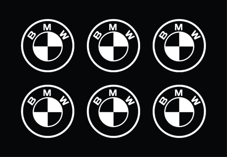 Puede incluir: Seis c&iacute;rculos blancos con contornos negros, cada uno contiene el logotipo de BMW, que es un c&iacute;rculo blanco con un cuadrado negro dividido en cuatro cuadrantes.