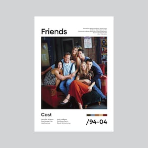 Friends Poster (1994-2004) | Rachel, Monica, Phoebe, Joey, Chandler, Ross | Vintage Artwork Print | Friends Home Decor | Friends Wall Art