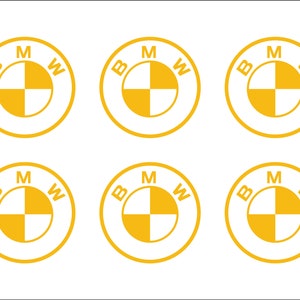 Puede incluir: Seis pegatinas circulares amarillas con el logotipo de BMW, que presentan las letras "B", "M" y "W" dispuestas en un c&iacute;rculo alrededor de un patr&oacute;n de cuadros blancos y amarillos.