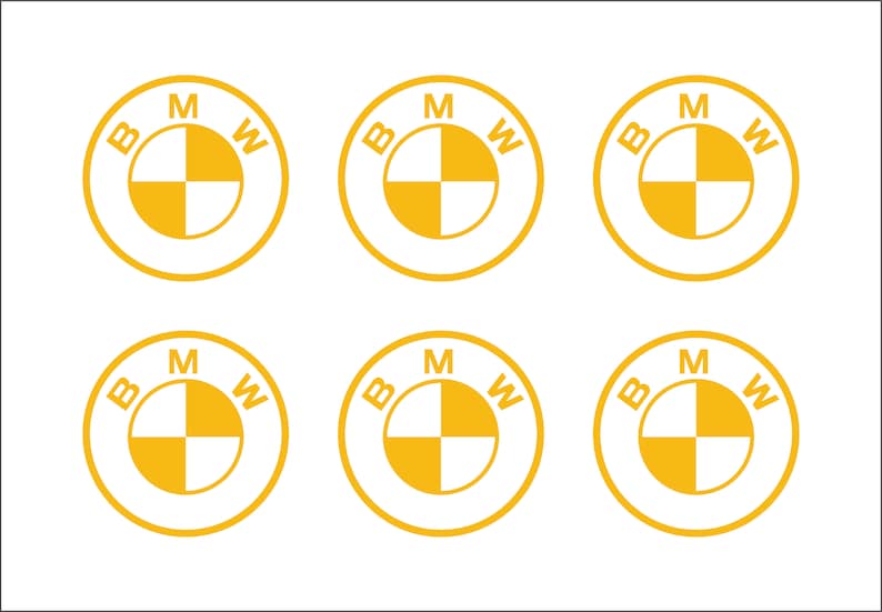 Puede incluir: Seis pegatinas circulares amarillas con el logotipo de BMW, que presentan las letras "B", "M" y "W" dispuestas en un c&iacute;rculo alrededor de un patr&oacute;n de cuadros blancos y amarillos.