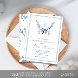 Laurel Tied with a Bow Bridal Shower Bridesmaid Luncheon Invitation Digital Template Corjl Printable