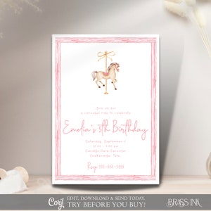 Carousel Ride Birthday Party Invitation Digital Template Corjl Printable Evite Instant Download