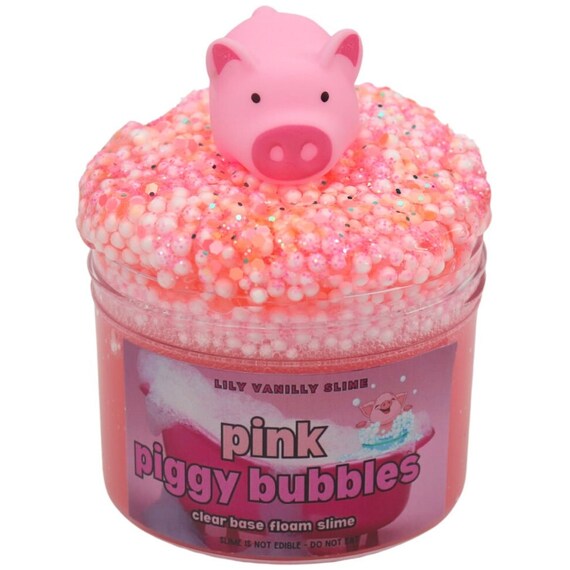 Pink Piggy Bubbles, Clear Base Floam Slime, Pink Slime, Slime Shop