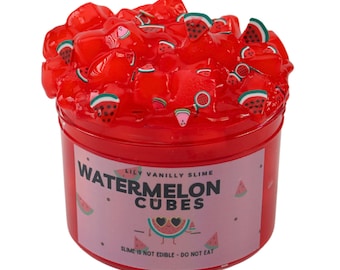 Watermelon Cube Slime, Scented Clear Slime with Fimo Slices