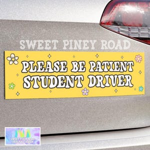 Please Be Patient Student Driver Car Magnet, New Driver Cute Girly Y2K Inspired Bumper Sticker, Flowers And Sparkles Aesthetic, Funny Gift