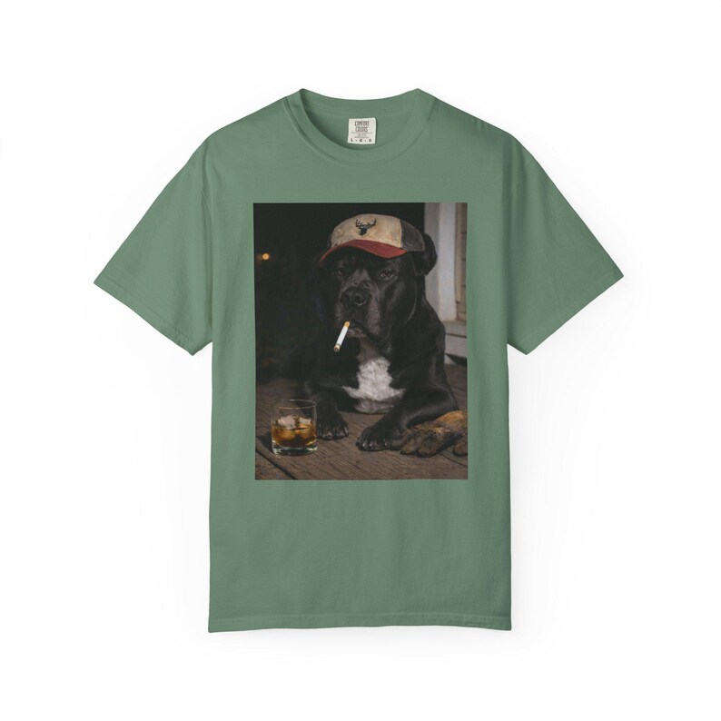 Funny Cane Corso Shirt, Dog Dad T-Shirt, Blue Collar Man Gag Gift Tee For Husband, Hilarious Meme Comfort Colors® Tshirt, Dog Smoking Shirt Light Green