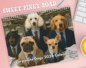 Calendario de perros corporativos 2026, calendario de pared divertido para amantes de los cachorros, calendario divertido, regalos de broma, ideas de regalos divertidos, elefante blanco, amigo invisible