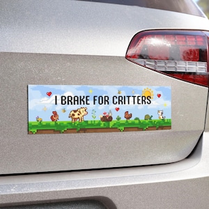 Pegatina para coche inspirada en Stardew Valley: «Freno por los animales». Imán o pegatina para coche resistente a la intemperie.