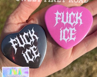 F*ck ICE Metalcore Heart Button Pin, Alternative Goth Abolish ICE Y2K Buttons, Deathcore Hardcore FDT, Anti Trump Pro Immigration