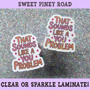 May include: Two die-cut stickers featuring the text THAT SOUNDS LIKE A YOU PROBLEM in pink and orange lettering with small pink star accents. The stickers have a white border and a holographic finish that reflects light in a multi-colored pattern.