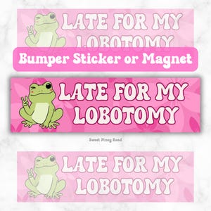 Late For My Lobotomy Bumper Sticker Or Magnet | Gag Gift Friend | Unhinged Cursed | Funny Car Accessories | Weatherproof Waterproof Vinyl