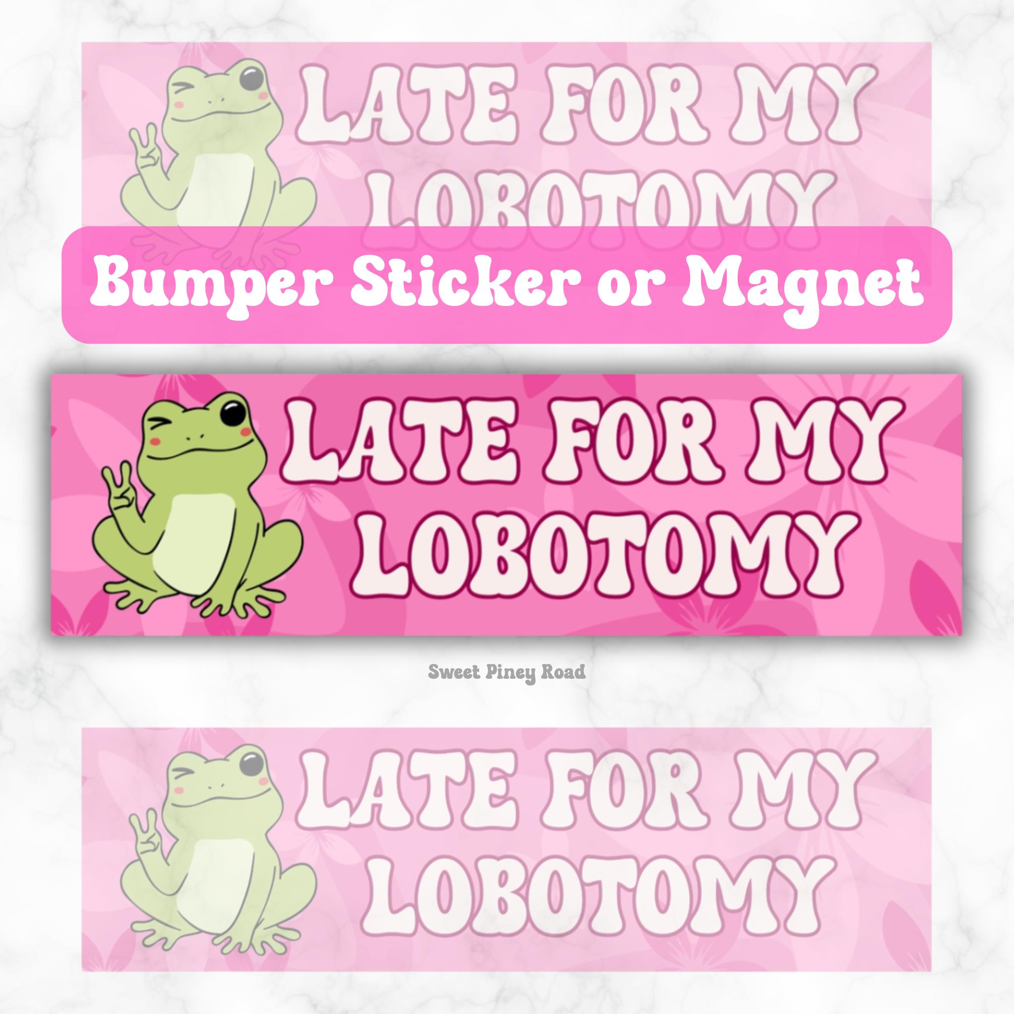 Late For My Lobotomy Bumper Sticker Or Magnet | Gag Gift Friend | Unhinged Cursed | Funny Car Accessories | Weatherproof Waterproof Vinyl