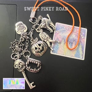 Halloween Phone Charm, Phone Accessories, Metal Cellphone Charm, Cute Spooky Lanyard, Vintage Halloween Gift For Her, Pumpkin Spider Zombie