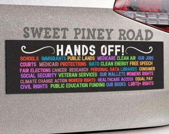 Hands Off Car Magnet, Political Bumper Sticker, Protest Sticker, Liberal Car Magnet, Democrat Car Decal, Anti Fascism Stickers, Human Rights