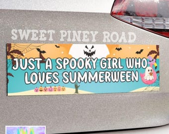 Summerween Car Magnet, Halloween Lover Bumper Sticker, Spooky Beach Decal, Summerween Decor, Hot Ghoul Summer, Horror Ghost Bats Pumpkins