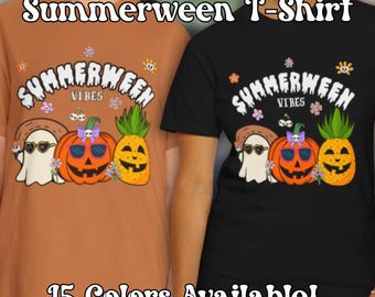 Summerween Tshirt, Sommer Halloween T-shirt, Strand Shirt Sommer T-Shirt, Halloween Liebhaber Trendy Damen T-Shirt, Kürbis Gruselige Saison Grafik Shirt