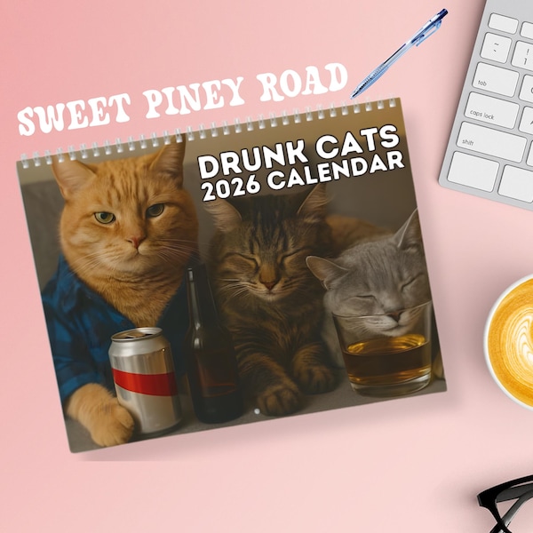 Drunk Cats 2026 Calendar, Cat Lover Calendar, Funny Calendar, Gag Gifts For Kitty Owner, Hilarious Gift Ideas, White Elephant Secret Santa