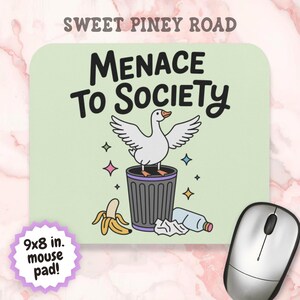 Menace to Society Goose Mouse Pad, Funny Goose Desk Accessory, Chaotic Animal Humor Gift, Silly Office Decor, Unhinged Friend Gift