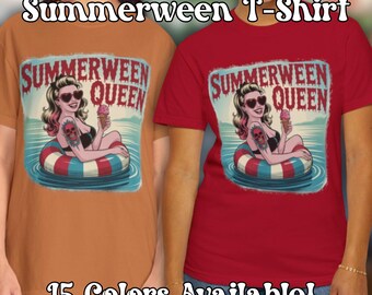 Camiseta Summerween, camiseta de verão para o Halloween, camiseta de praia para o verão, camiseta feminina da moda para o Halloween, camiseta com estampa de abóbora assustadora