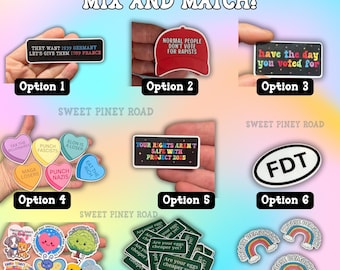 Paquete de pegatinas políticas anti-Trump (10, 25, 50 y 100 unidades), combinables y brillantes. Divertidas pegatinas anti-MAGA, protesta, resistencia y regalo divertido.