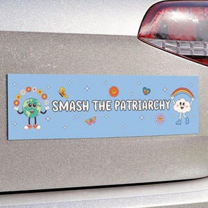 Smash the Patriarchy Car Magnet or Bumper Sticker, Cute Retro Feminist Decal, Groovy Aesthetic Girl Power Political Feminism Womens Equality